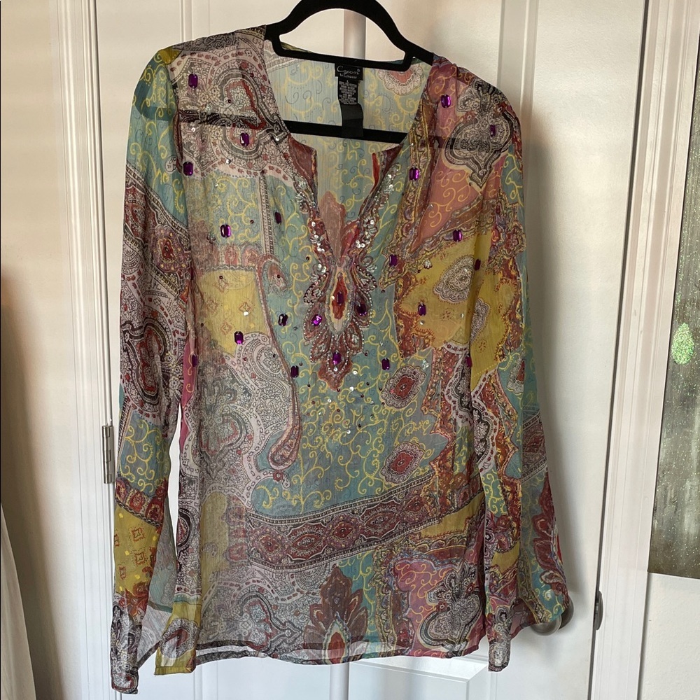 Y2K Cejon Colorful Paisley with Gems Reaortwear Top